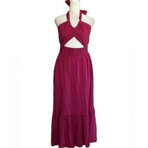 Express Women’s Halter Tie-Back Magenta Linen Maxi Dress
